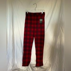 Red and black plaid Straight leg Pants